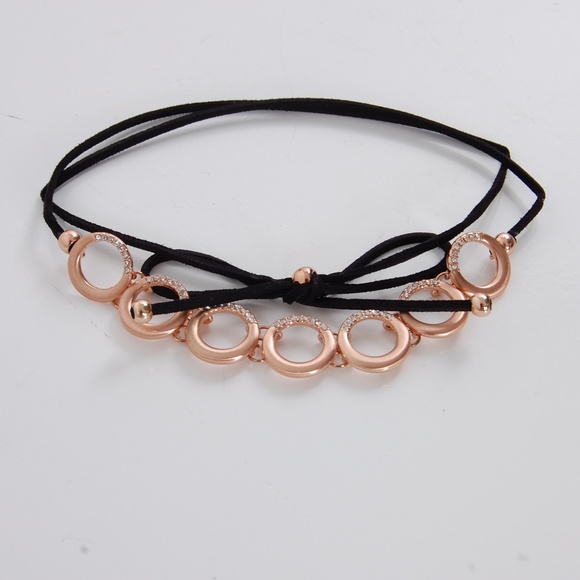 Rose Gold Layered Wrap Choker Necklace Pavé Circle - Picture 6 of 6